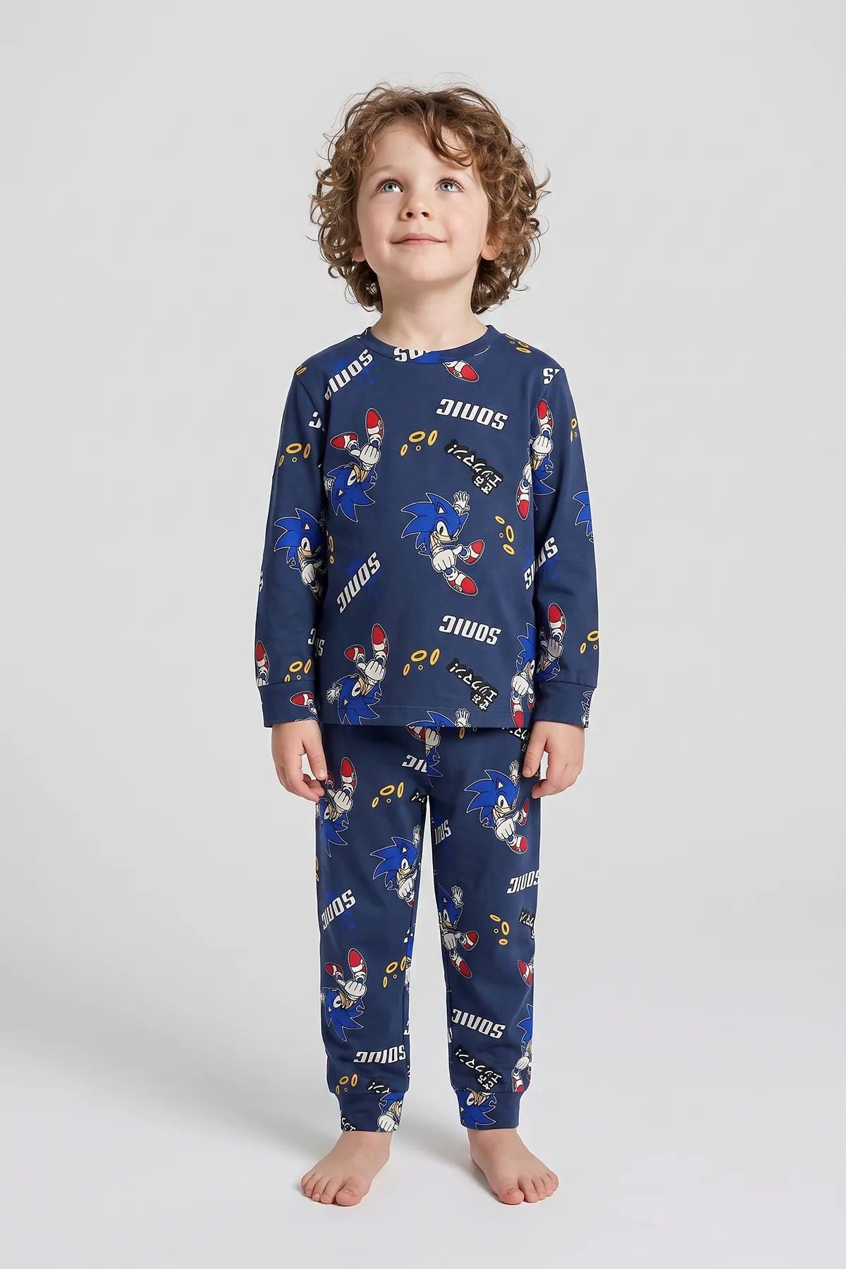 The Hedgehog Super Sonic Desenli %100 Pamuk Çocuk Pijama Takımı
