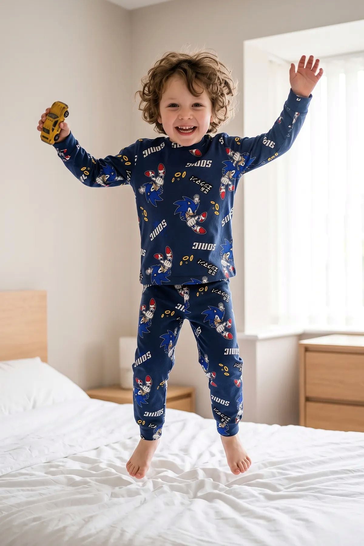 The Hedgehog Super Sonic Desenli %100 Pamuk Çocuk Pijama Takımı