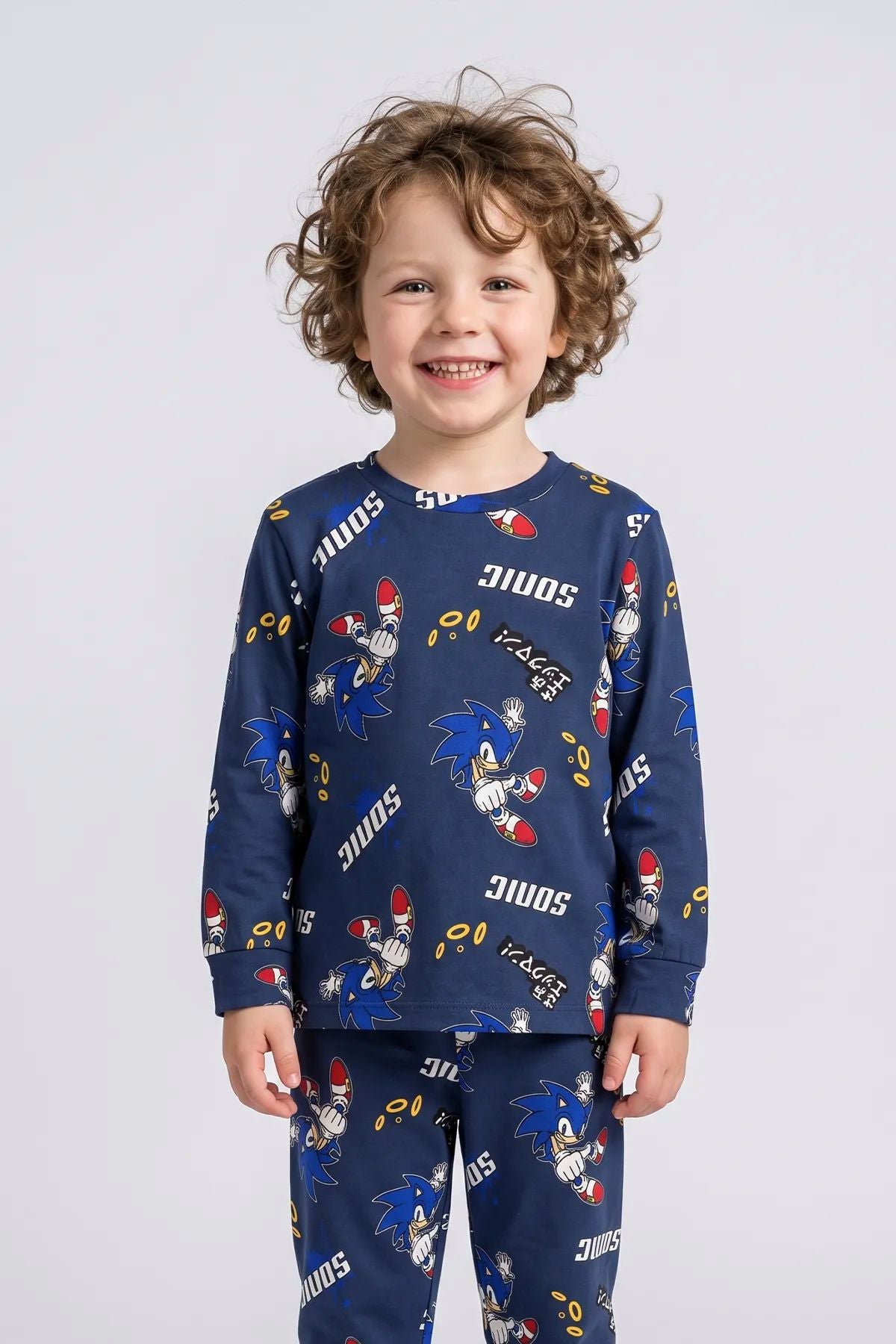 The Hedgehog Super Sonic Desenli %100 Pamuk Çocuk Pijama Takımı