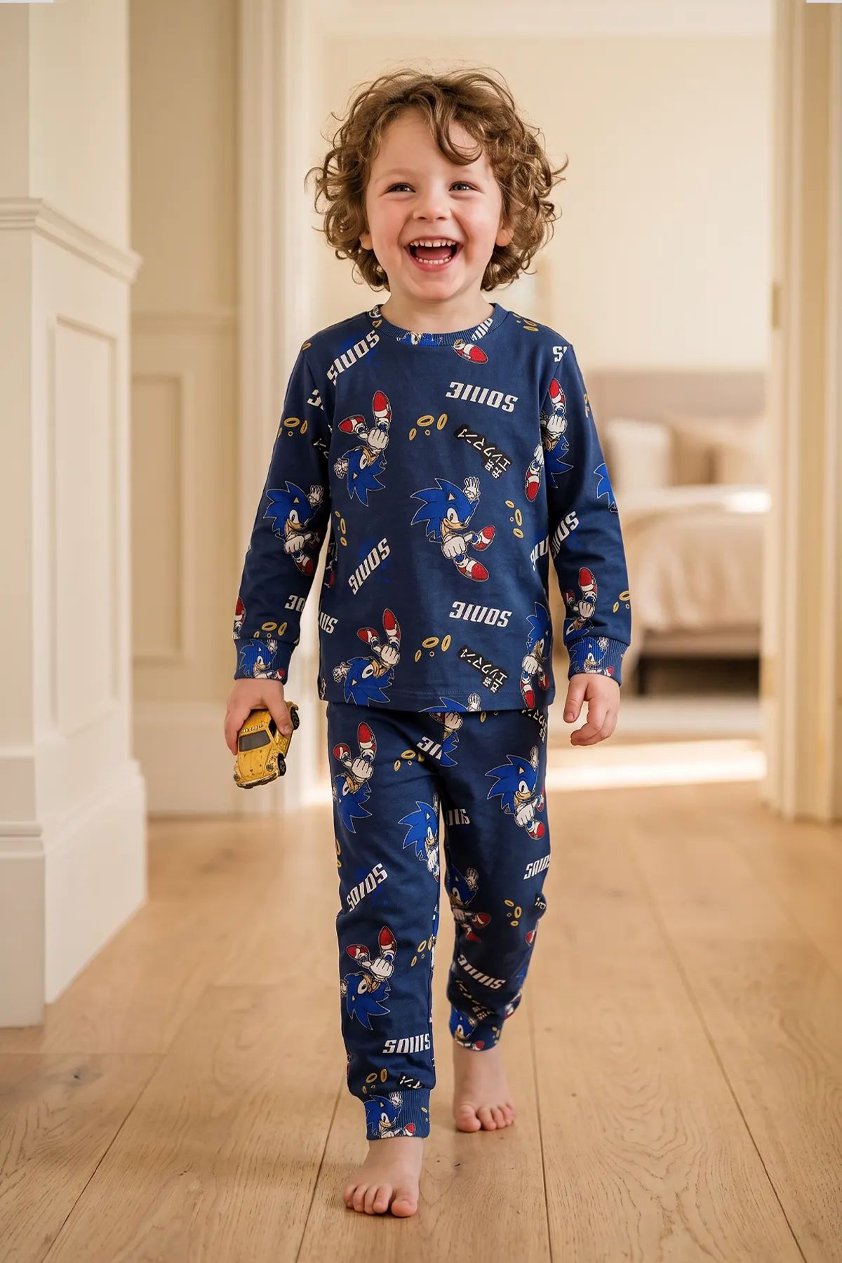 The Hedgehog Super Sonic Desenli %100 Pamuk Çocuk Pijama Takımı