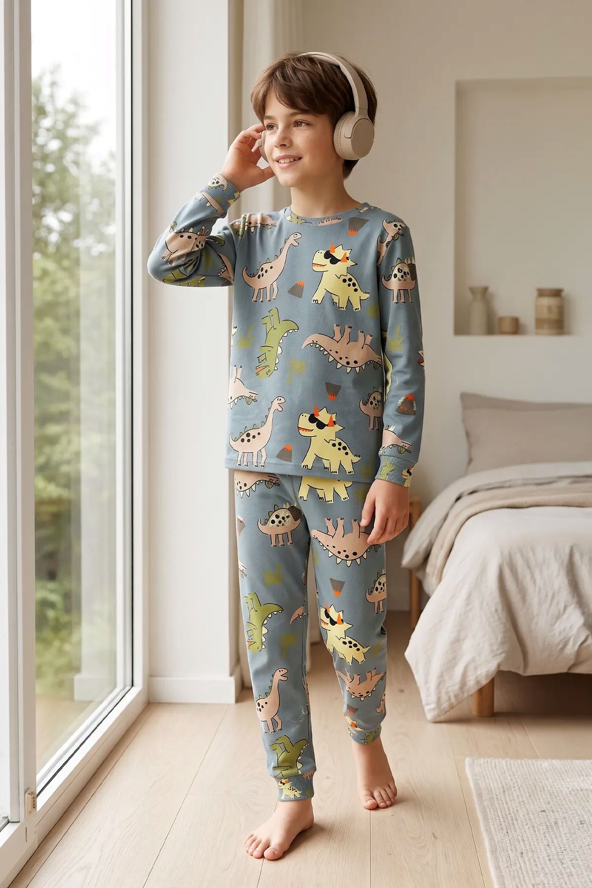 Dinozor Desenli Erkek Çocuk Pijama Takımı