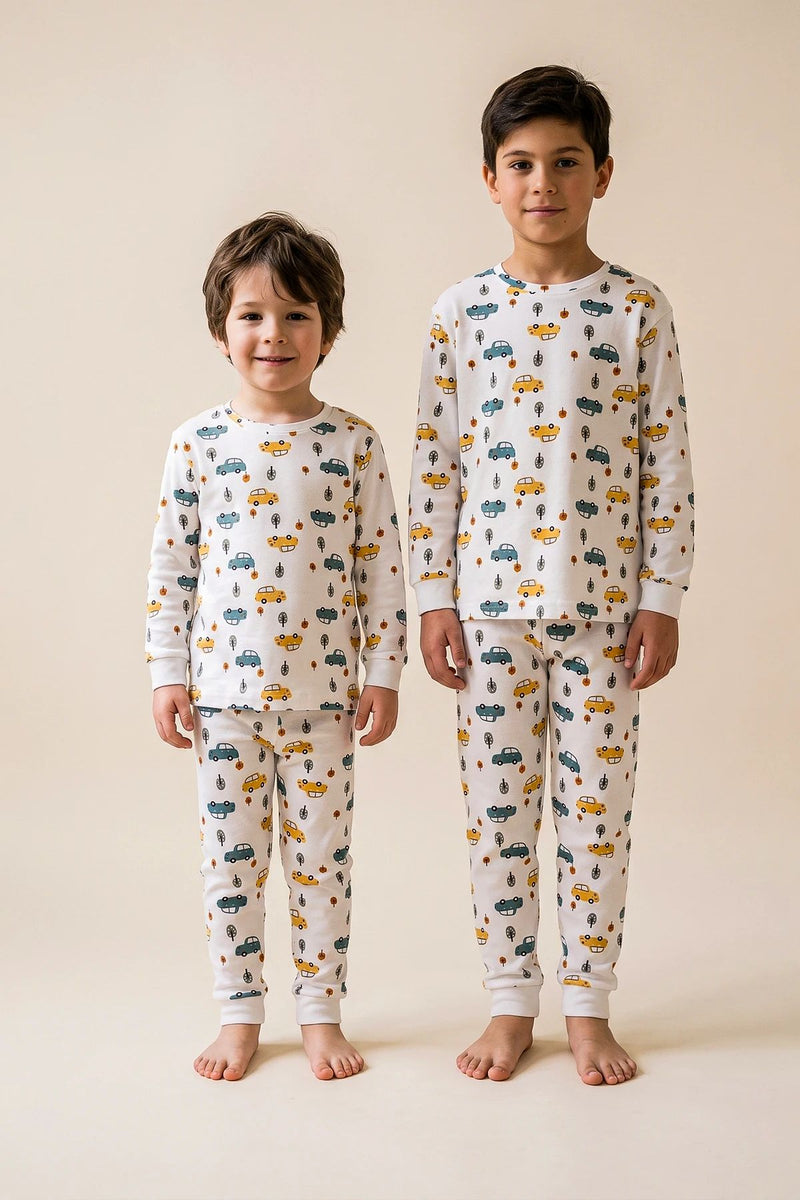 Araba Desenli %100 Pamuk Süprem Kumaş Erkek Bebek - Çocuk Pijama Takımı