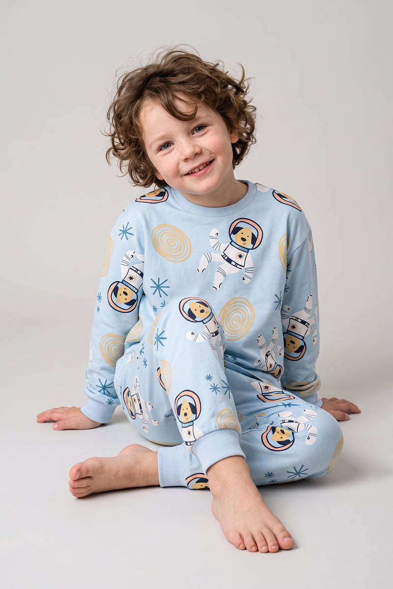 Sevimli Astronot Bobi Mavi Çocuk Pijama Takımı