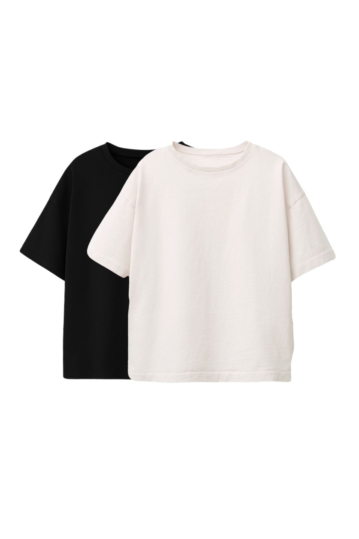 Basic 2'Li Unisex Bisiklet Yaka T-Shirt ( Siyah- Beyaz )