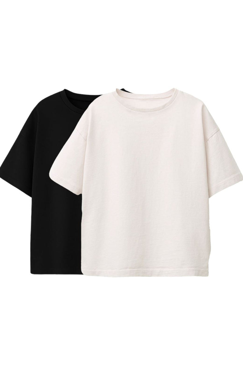 Basic 2'Li Unisex Bisiklet Yaka T-Shirt ( Siyah- Beyaz )