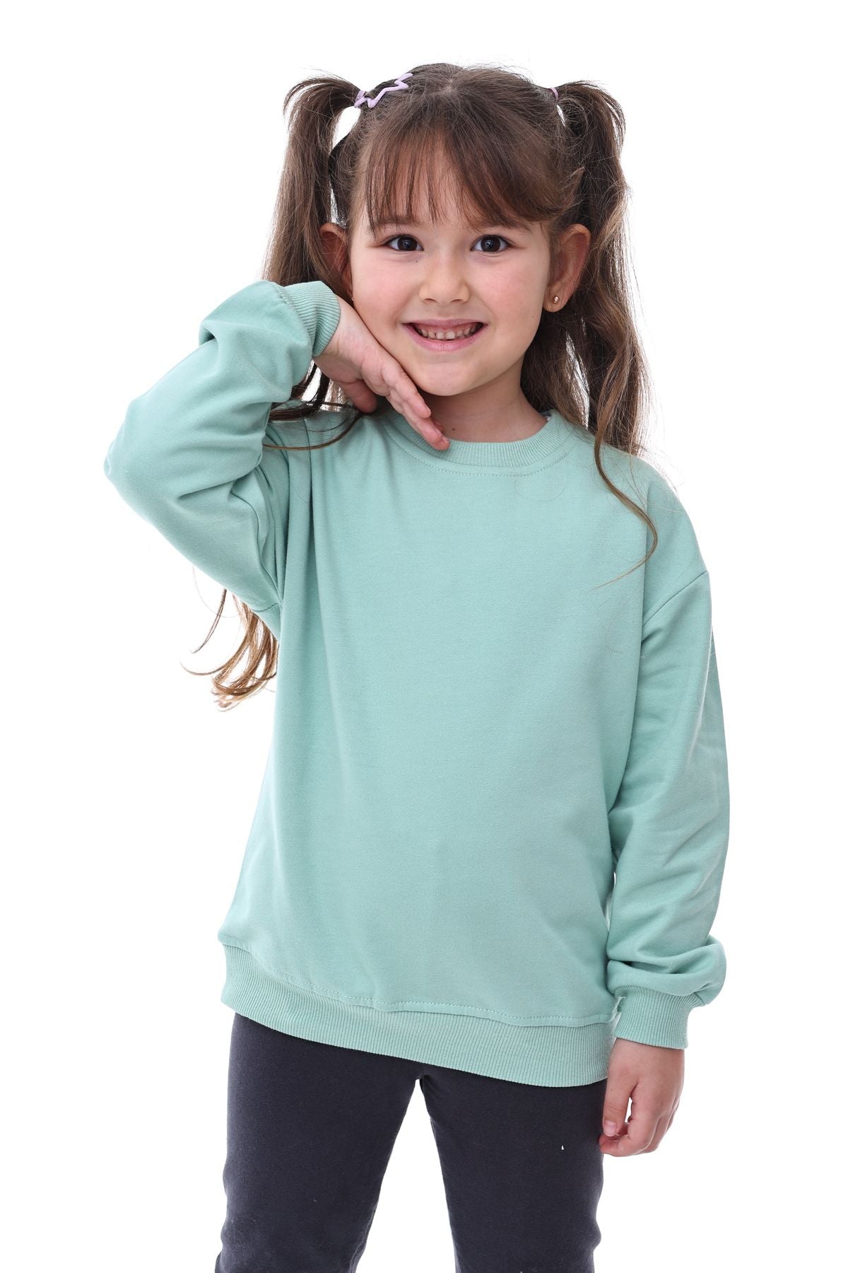 Basic Bisiklet Yaka Şardonlu Çocuk Sweatshirt 3-12 Yaş
