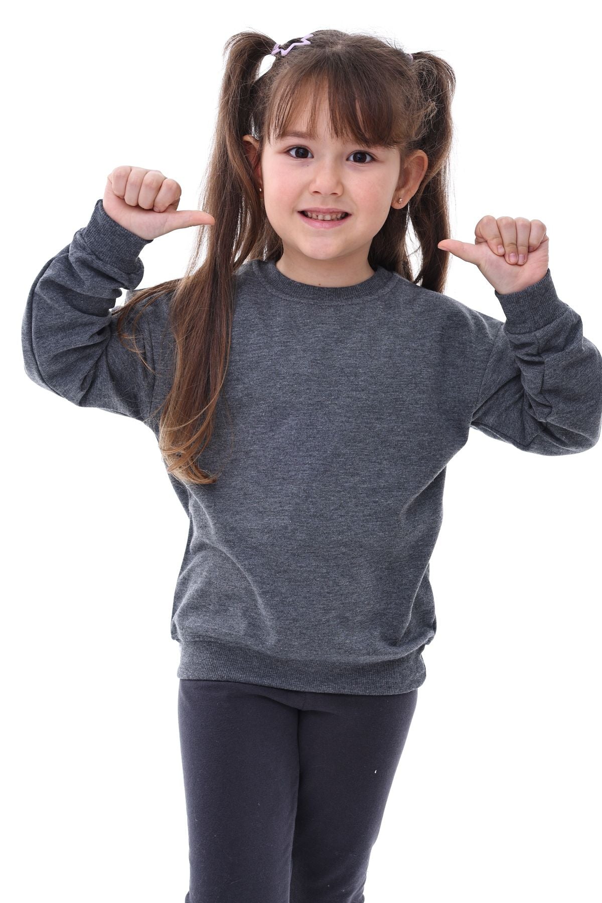 Basic Bisiklet Yaka Şardonlu Çocuk Sweatshirt 3-12 Yaş