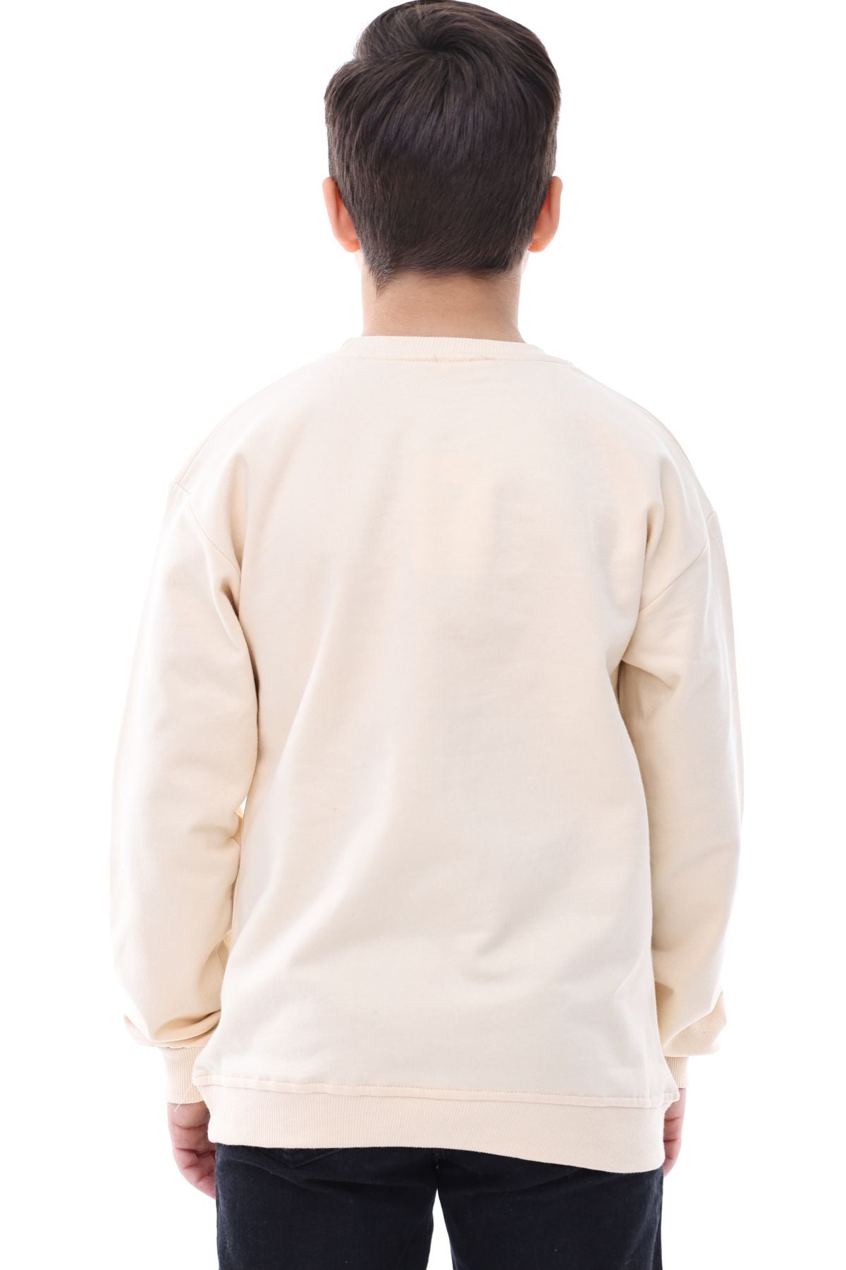 Basic Bisiklet Yaka Şardonlu Çocuk Sweatshirt 3-10 Yaş Krem