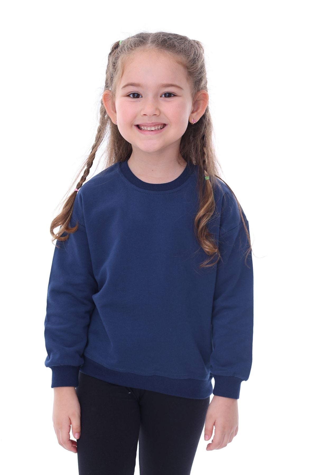 Basic Düz Renk Pembe Fırçalı Yumuşak %100 Pamuk Sweatshirt