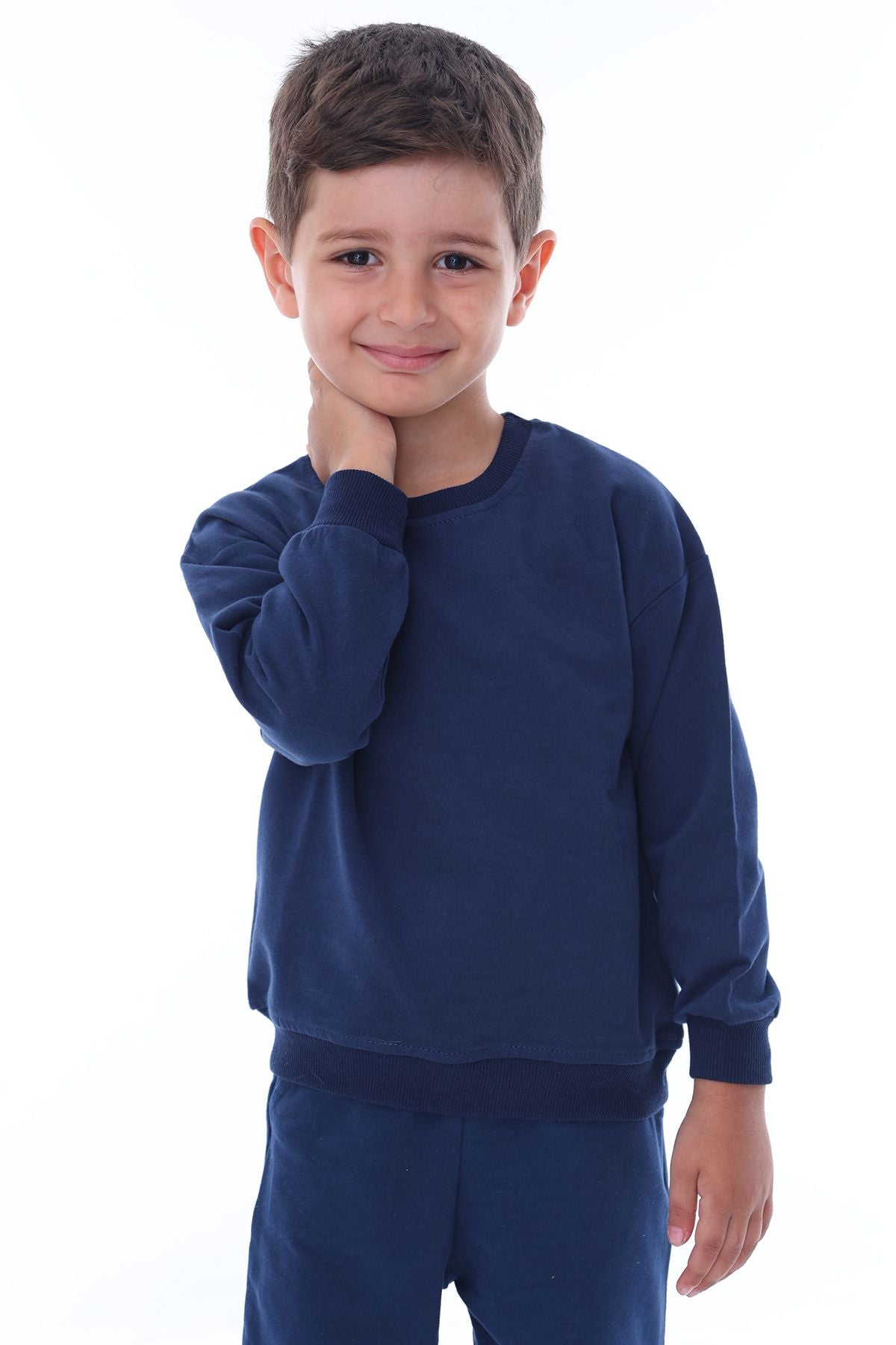 Basic Düz Renk Pembe Fırçalı Yumuşak %100 Pamuk Sweatshirt