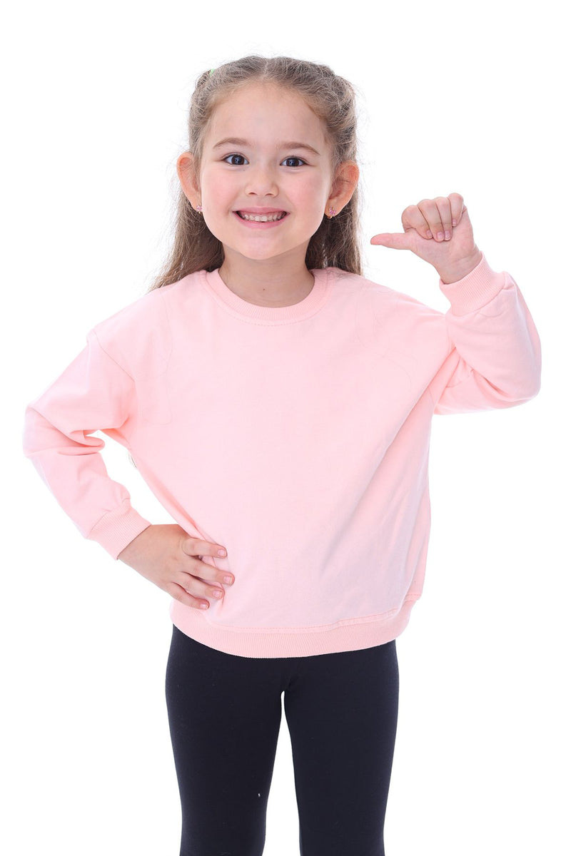 Basic Düz Renk Pembe Fırçalı Yumuşak %100 Pamuk Sweatshirt