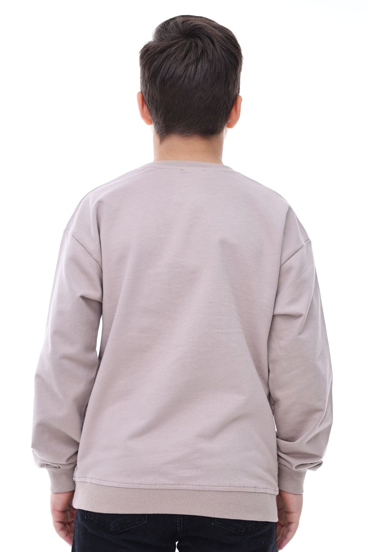 Basic Düz Renk Vizon Fırçalı Yumuşak Pamuk Sweatshirt