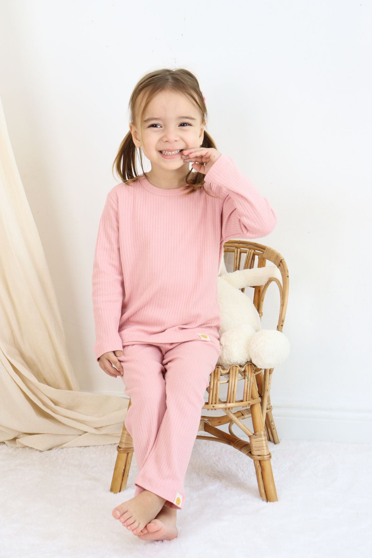 Basic Fitilli İnterlok Kumaş %100 Pamuk 1-5 Yaş Beyaz Bebek Pijama Takımı