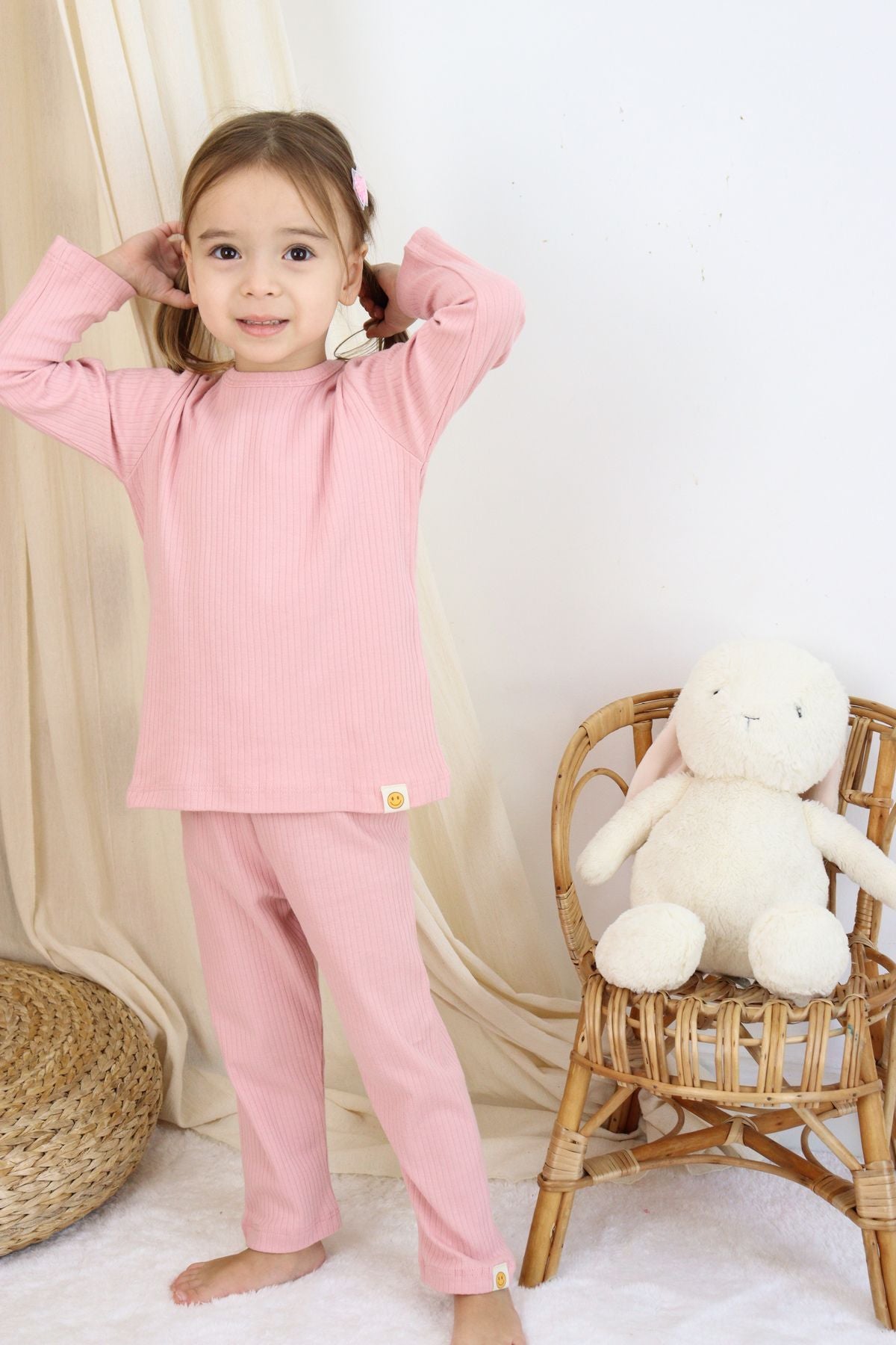 Basic Fitilli İnterlok Kumaş %100 Pamuk 1-5 Yaş Beyaz Bebek Pijama Takımı