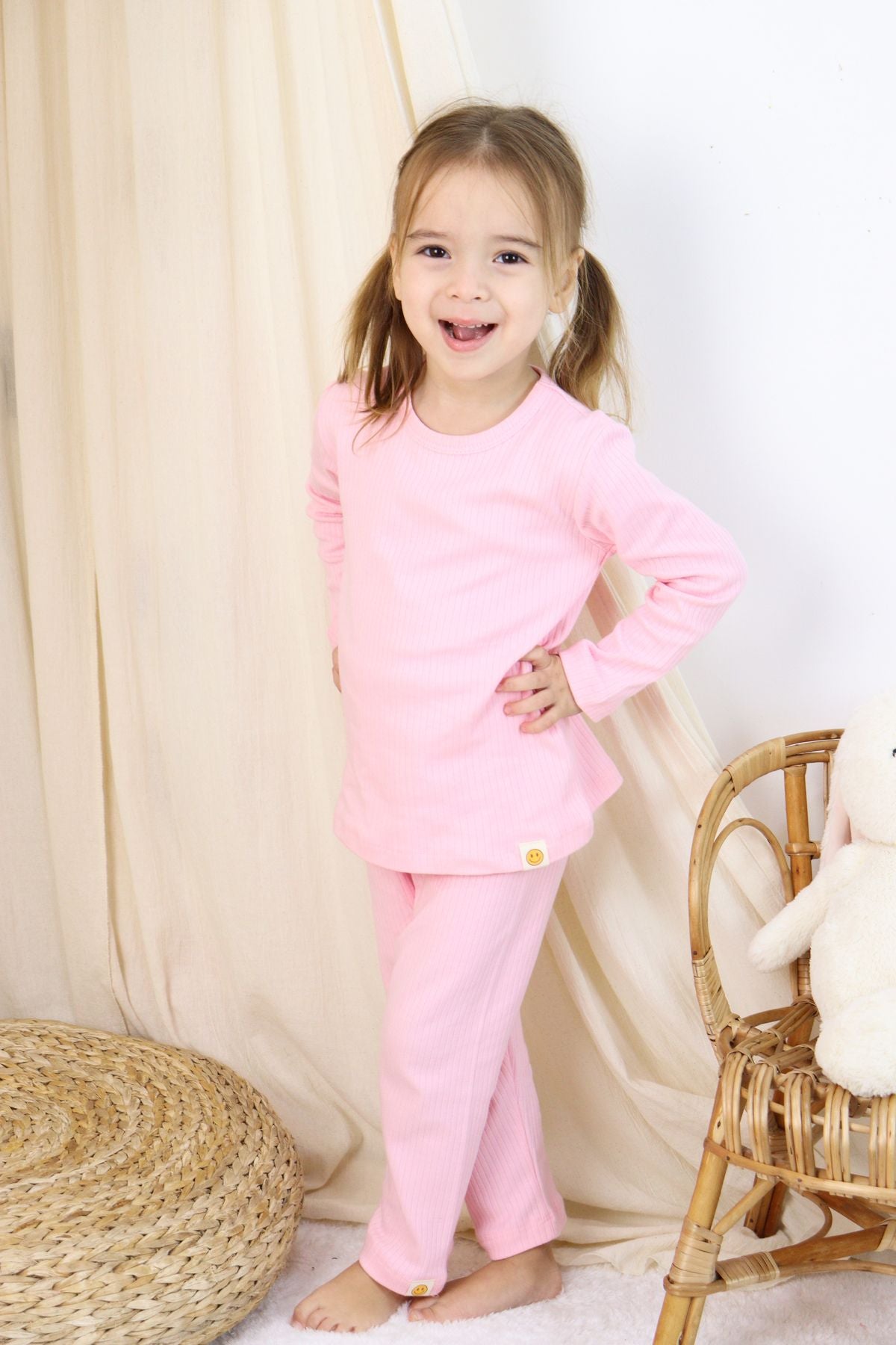 Basic Fitilli İnterlok Kumaş %100 Pamuk 1-5 Yaş Beyaz Bebek Pijama Takımı