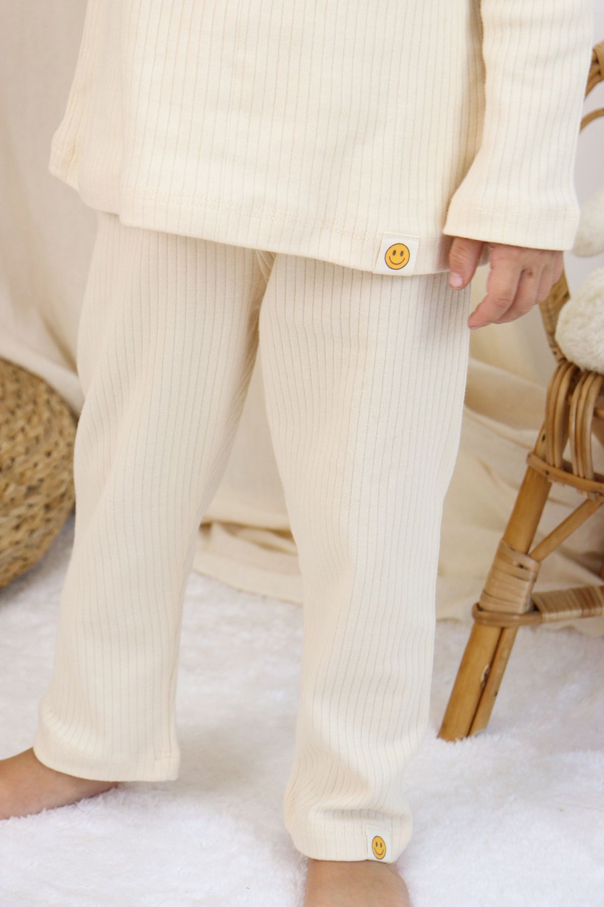 Basic Fitilli İnterlok Kumaş %100 Pamuk 1-5 Yaş Beyaz Bebek Pijama Takımı