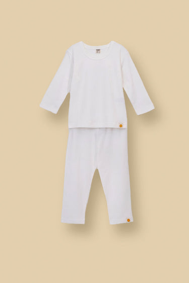 Basic Fitilli İnterlok Kumaş %100 Pamuk 1-5 Yaş Beyaz Bebek Pijama Takımı