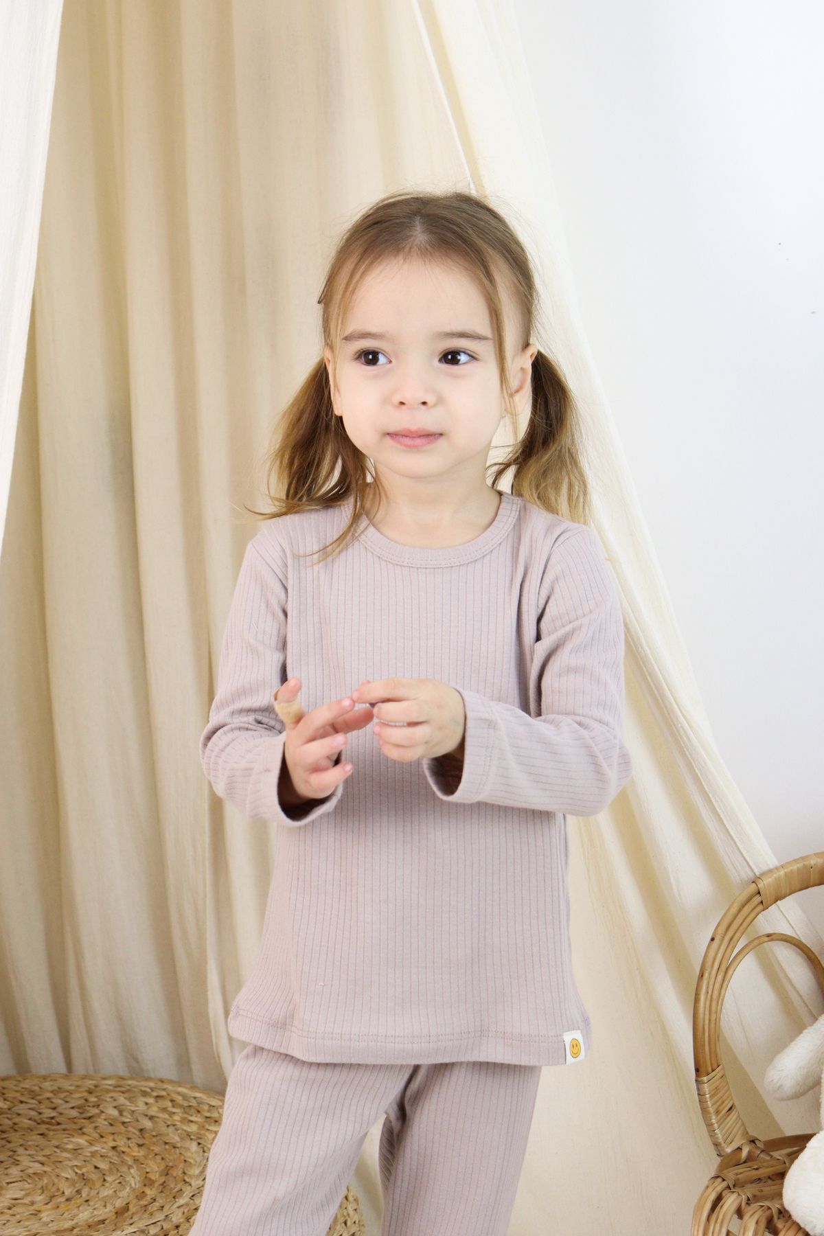 Basic Fitilli İnterlok Kumaş %100 Pamuk 1-5 Yaş Beyaz Bebek Pijama Takımı