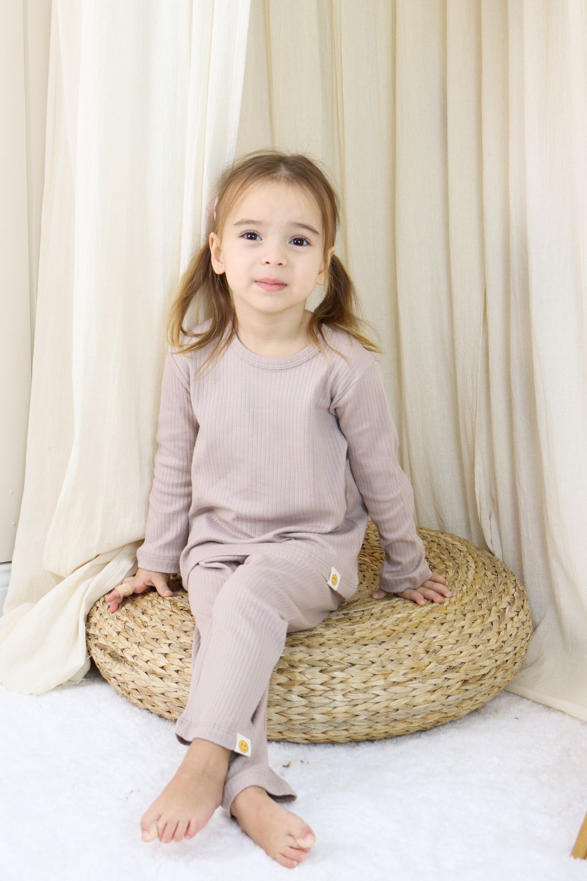 Basic Fitilli İnterlok Kumaş %100 Pamuk 1-5 Yaş Beyaz Bebek Pijama Takımı