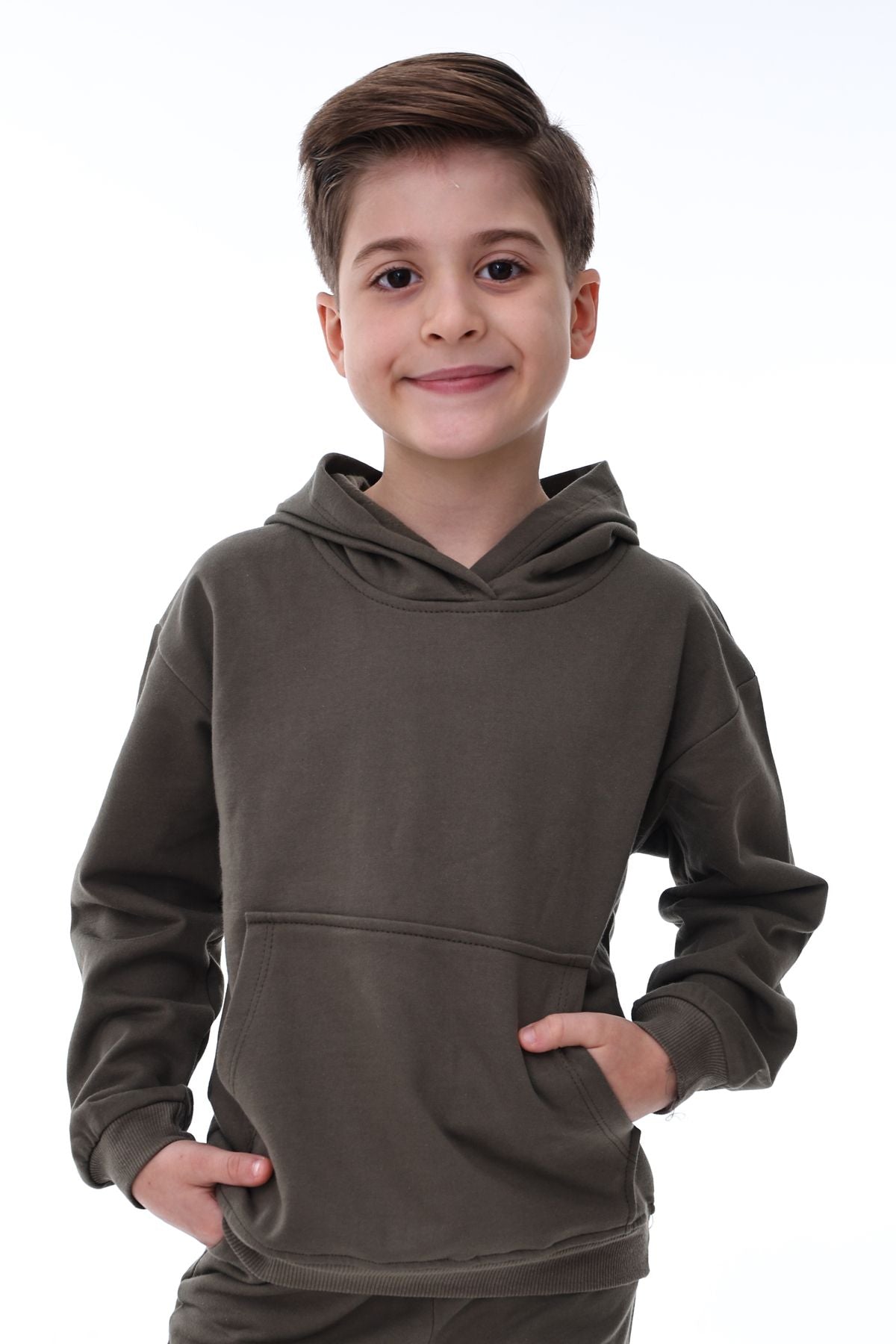 Basic Kapüşonlu Şardonlu Kanguru Cep Detaylı Çocuk Sweatshirt 3-12 Yaş