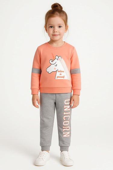 Belive In Yoursey Yele Detaylı Unicorn Baskılı Kız Çocuk Eşofman Takımı