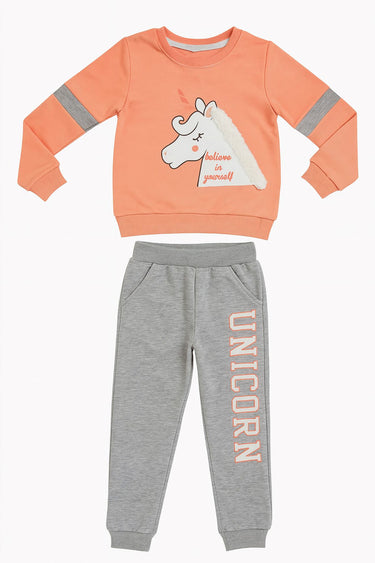 Belive In Yoursey Yele Detaylı Unicorn Baskılı Kız Çocuk Eşofman Takımı