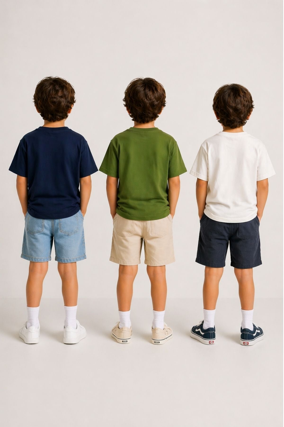 Basic 3'Lü Unisex Çocuk T-Shirt ( Beyaz - Haki - Lacivert ) 3'Lü Unisex Çocuk T-Shirt ( Beyaz - Haki - Lacivert  )