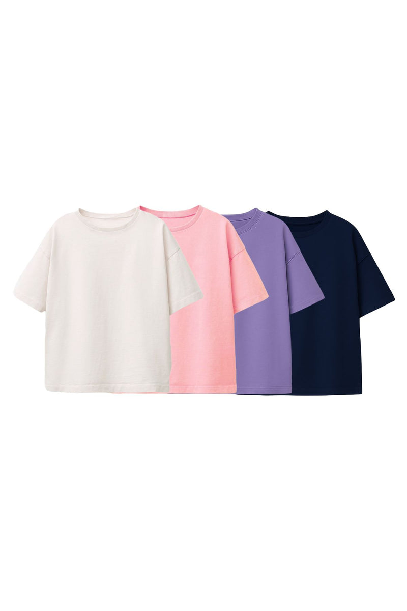Basic 4'Lü Kız Çocuk T-Shirt ( Beyaz - Pembe - Mor - Lacivert )