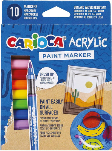 Carioca Akrilik Bazlı Fırça Uçlu 10'Lu Her Yüzeye Uygun Paint Marker