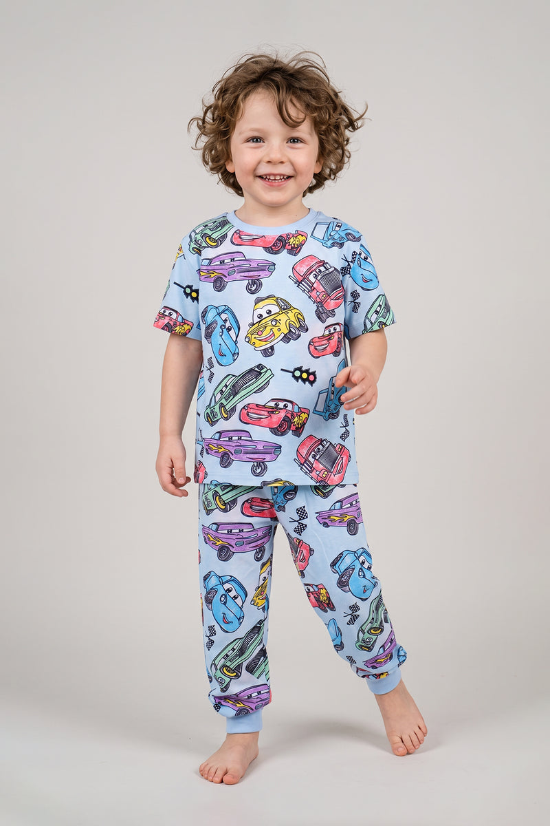 Süper Arabalar Desenli KısaKollu Çocuk Pijama Takımı 3-8 Yaş