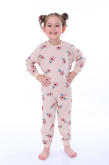 Çiçek Desenli Pembe Kız Çocuk Pijama Takımı