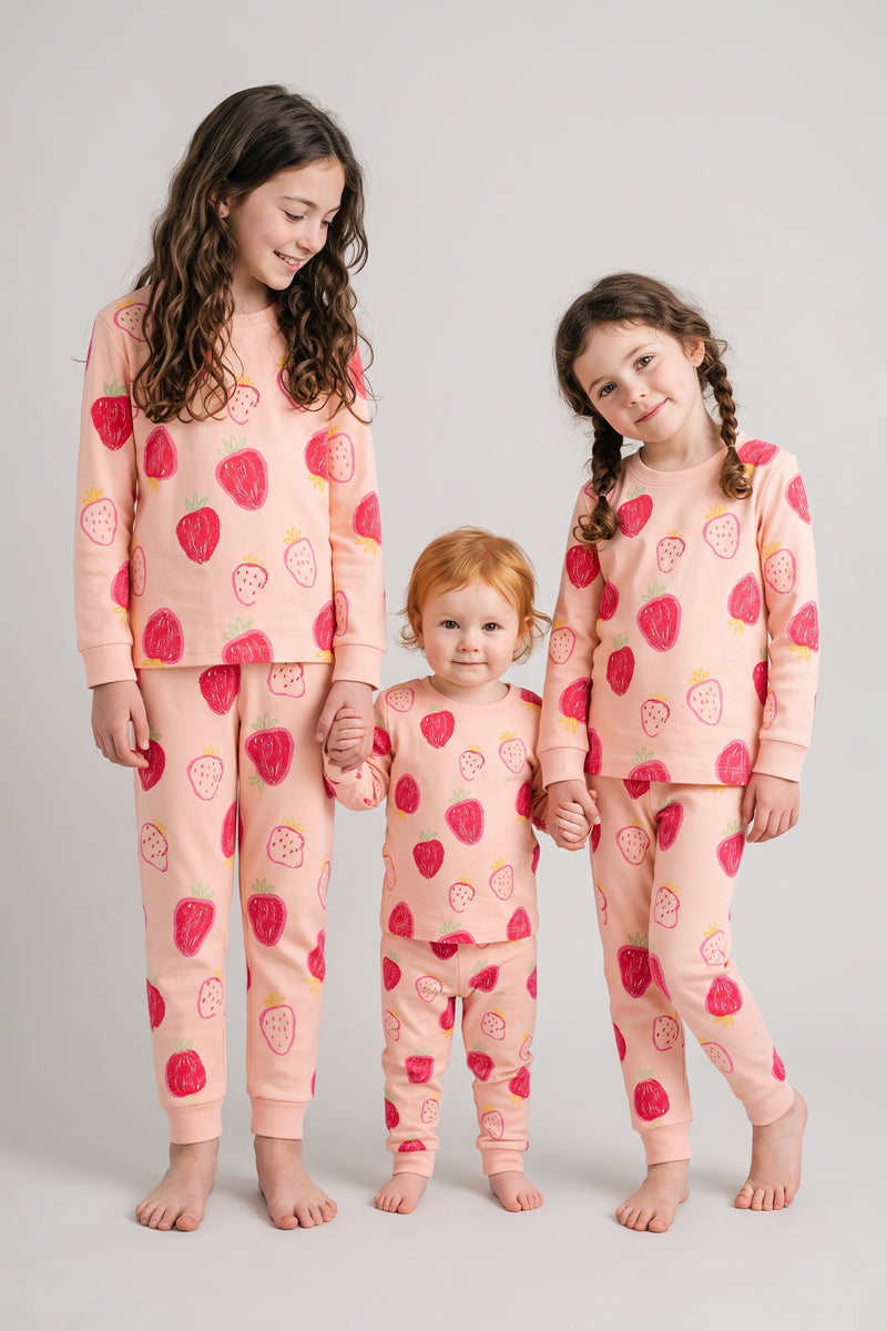 Kız Çocuk Strawberry - Çilek Desenli Uzun Kollu Pijama Takımı