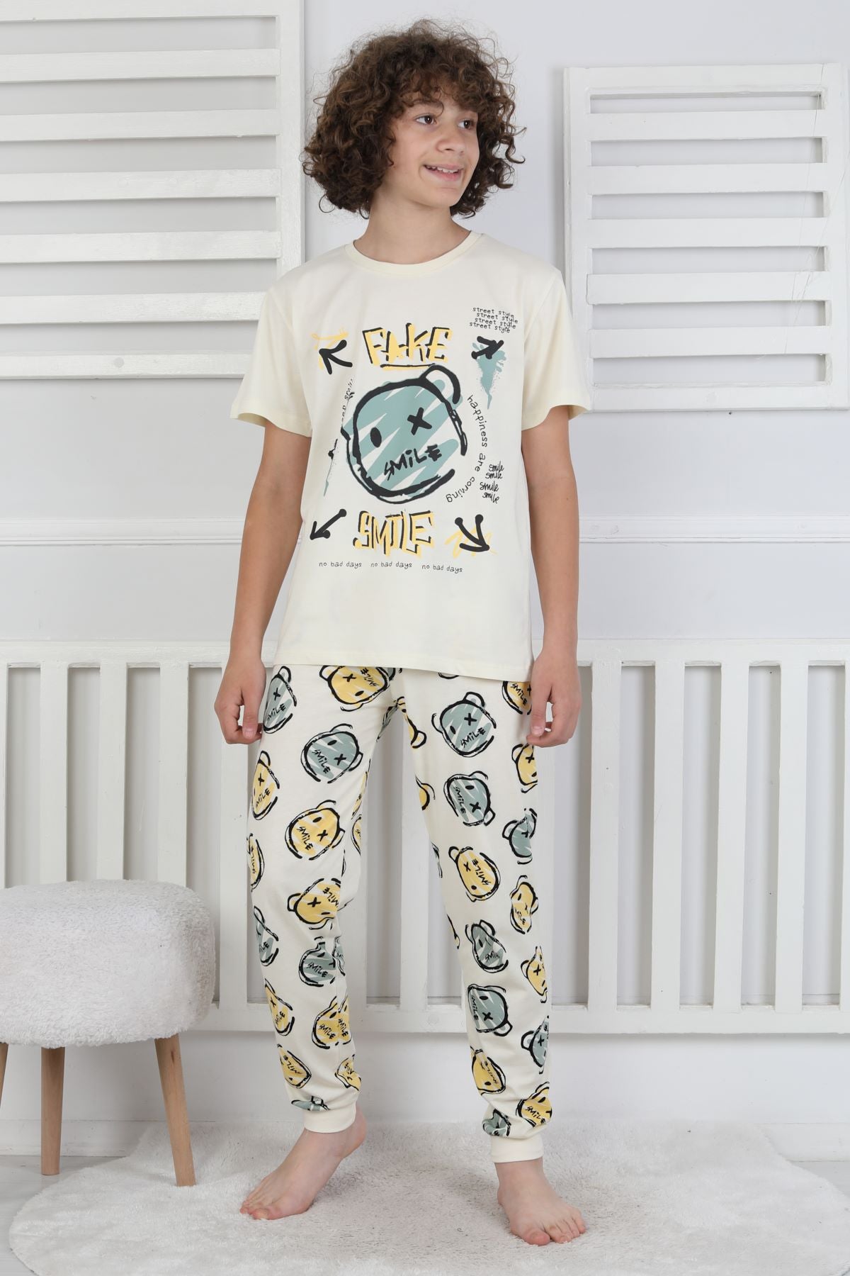 Çizgi Ayı Desenli Erkek Çocuk Pijama Takımı