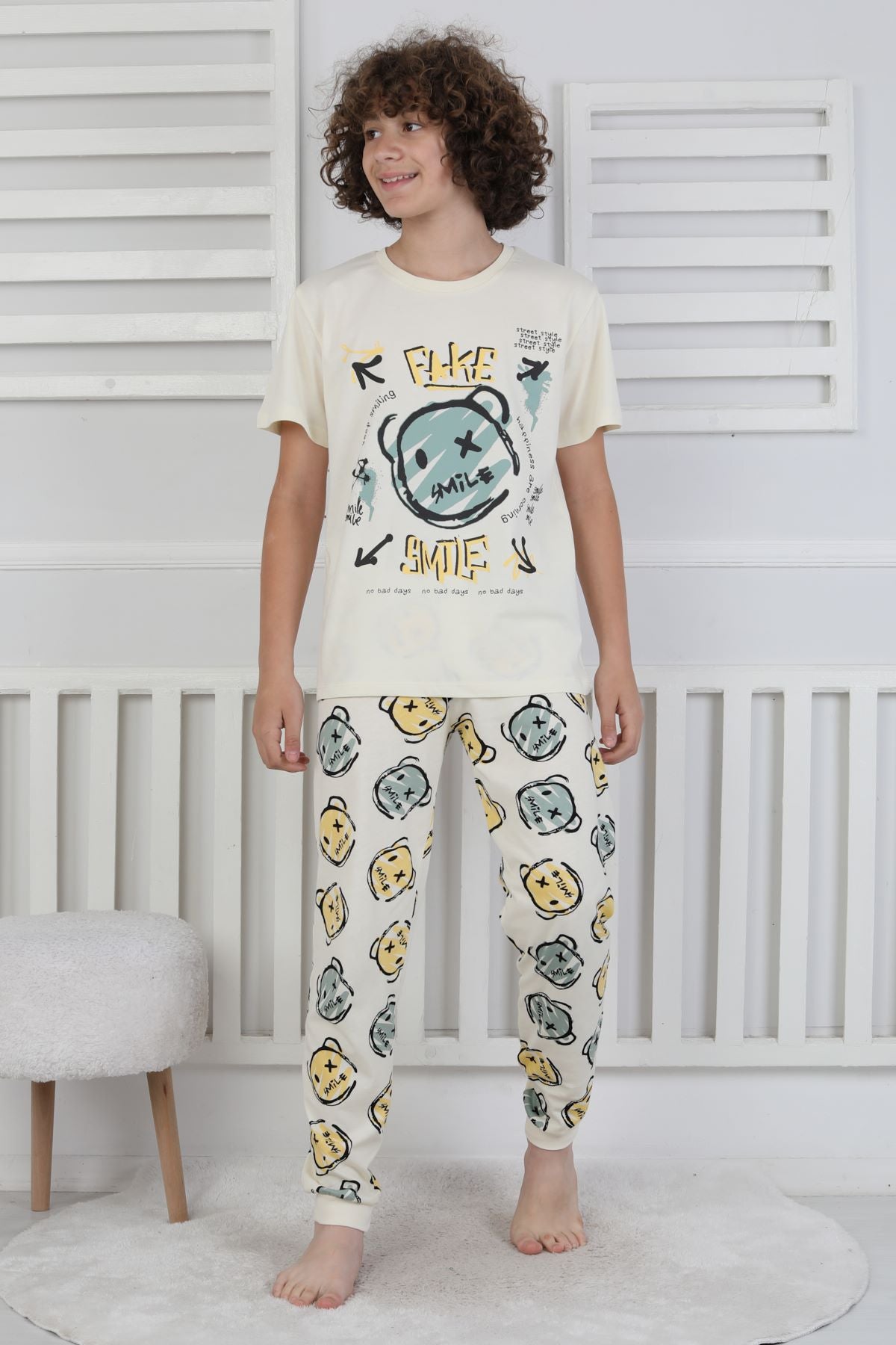 Çizgi Ayı Desenli Erkek Çocuk Pijama Takımı