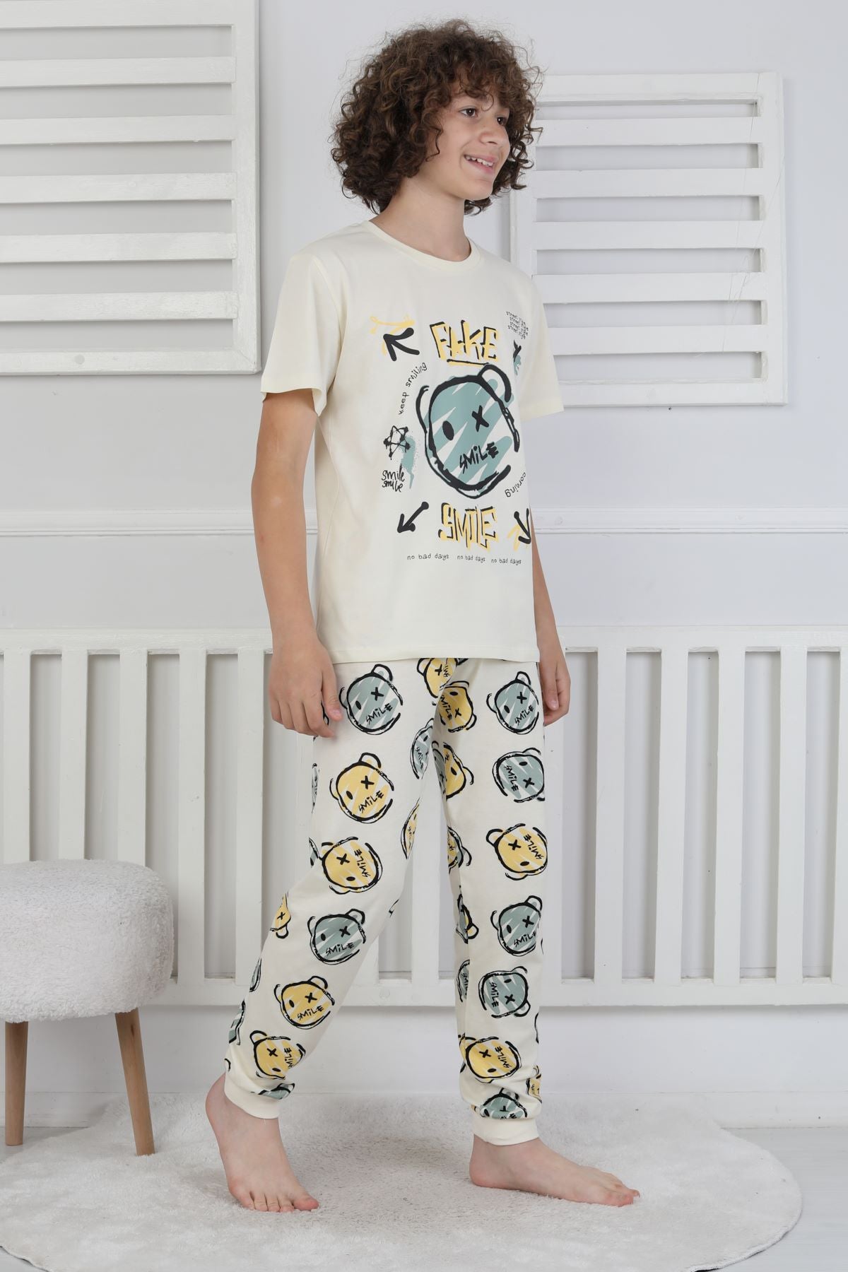 Çizgi Ayı Desenli Erkek Çocuk Pijama Takımı