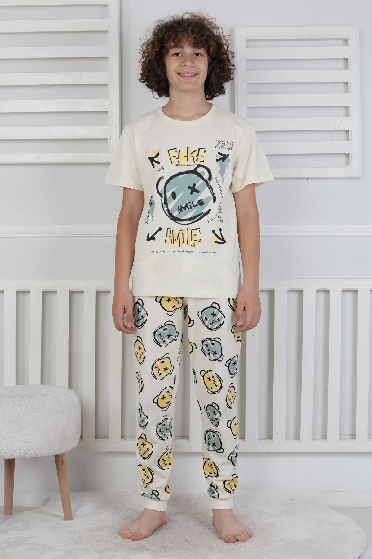 Çizgi Ayı Desenli Erkek Çocuk Pijama Takımı