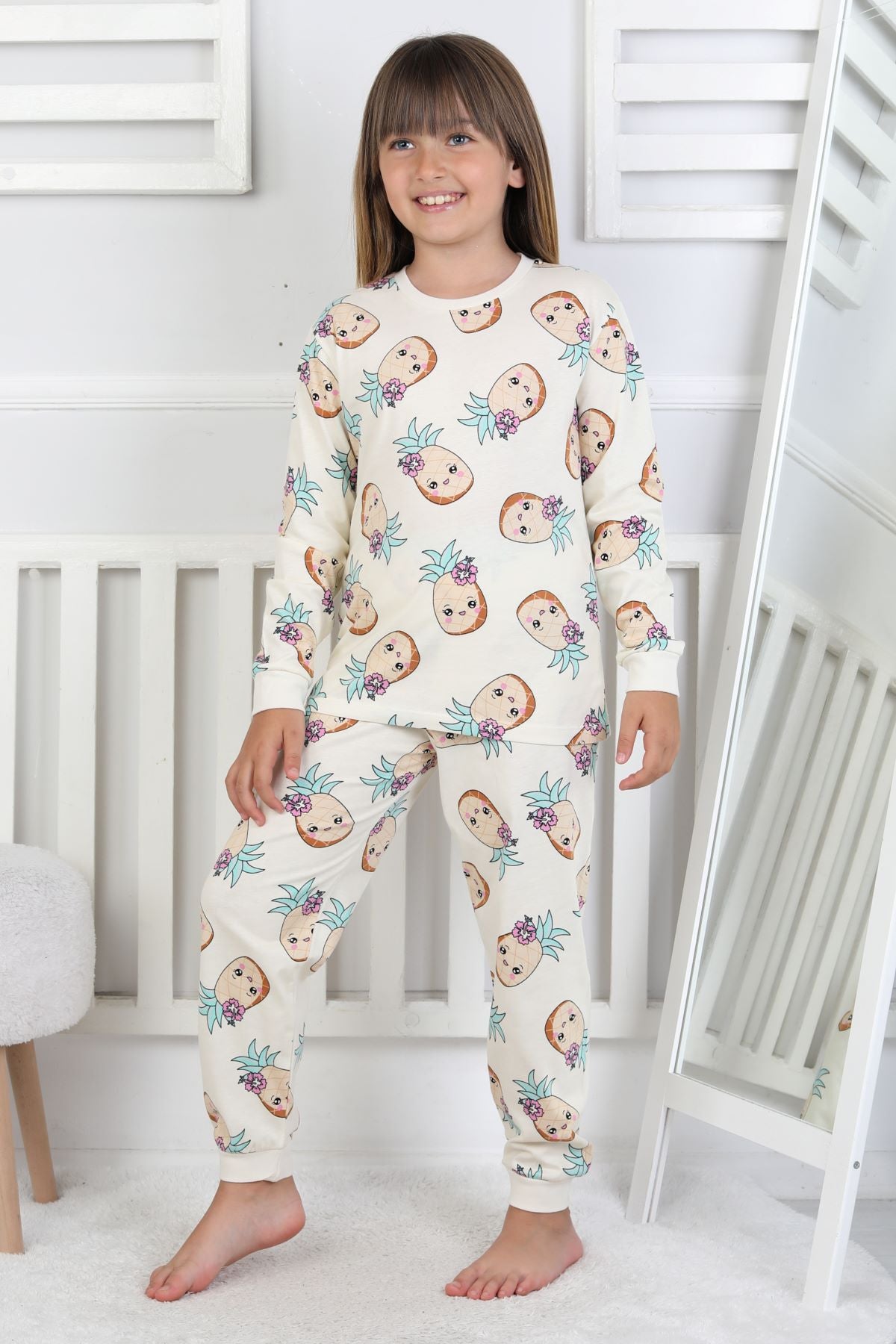 Cute Ananas Desenli Kız Çocuk Pijama Takımı