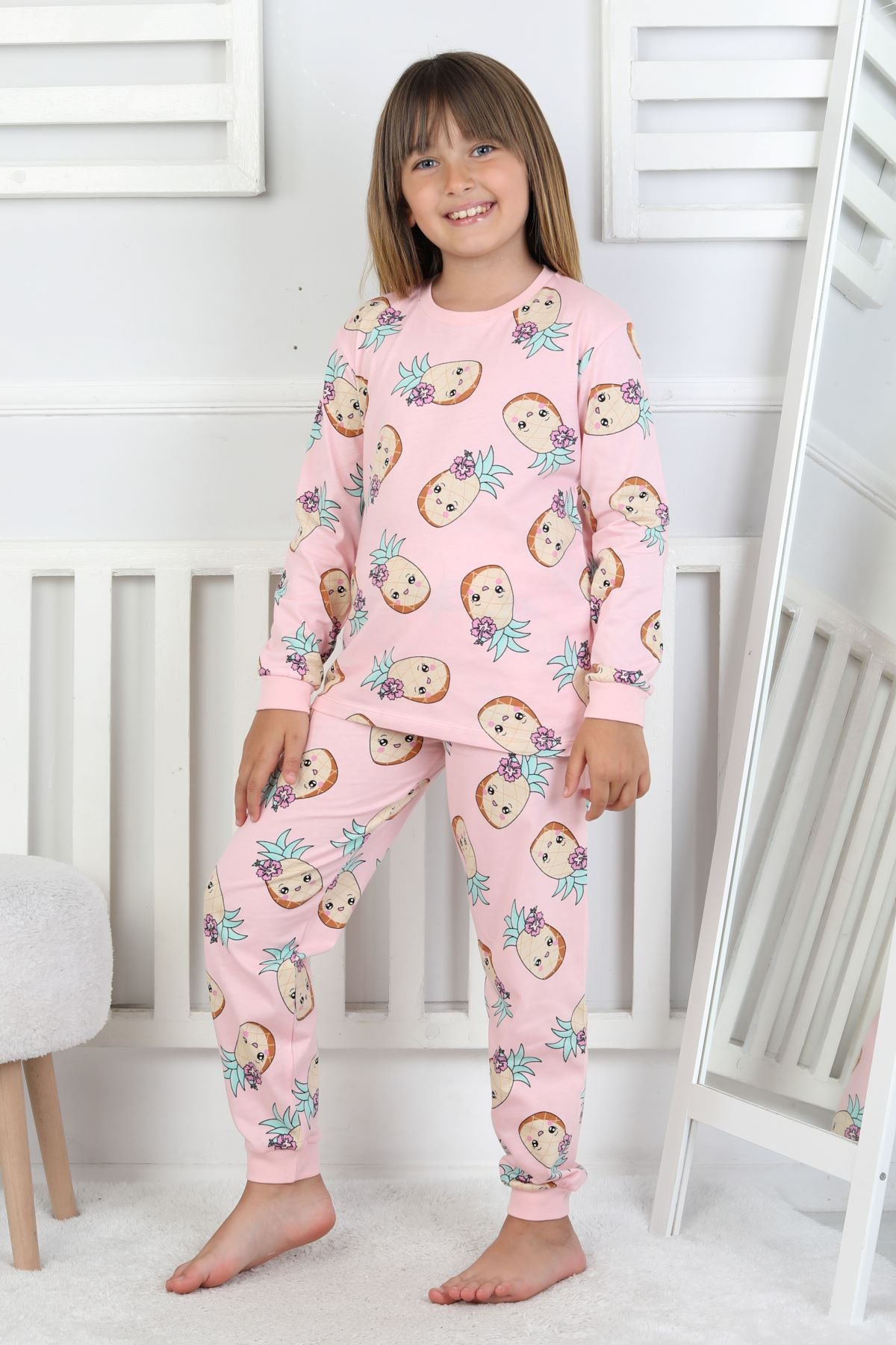 Cute Ananas Desenli Kız Çocuk Pijama Takımı