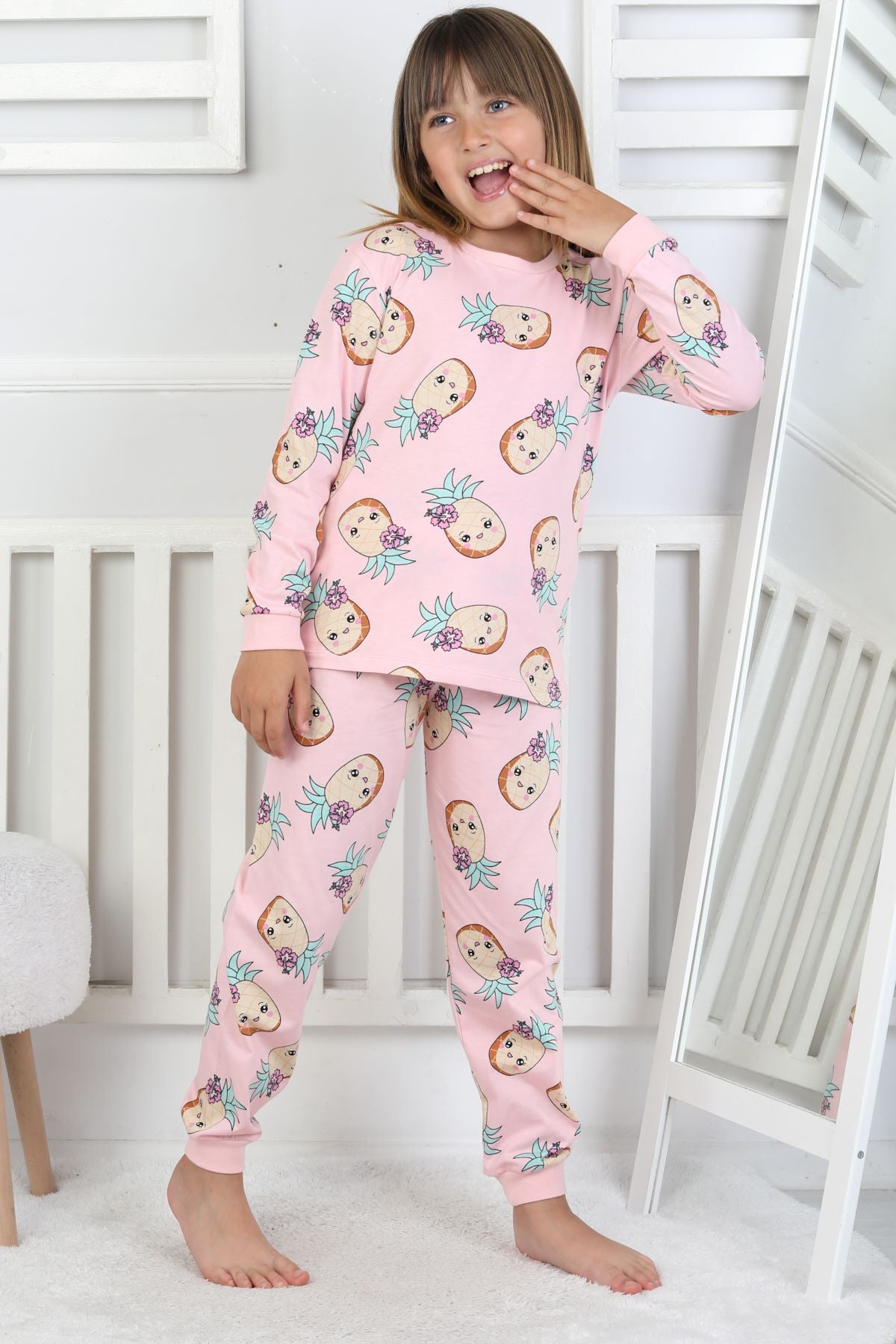 Cute Ananas Desenli Kız Çocuk Pijama Takımı