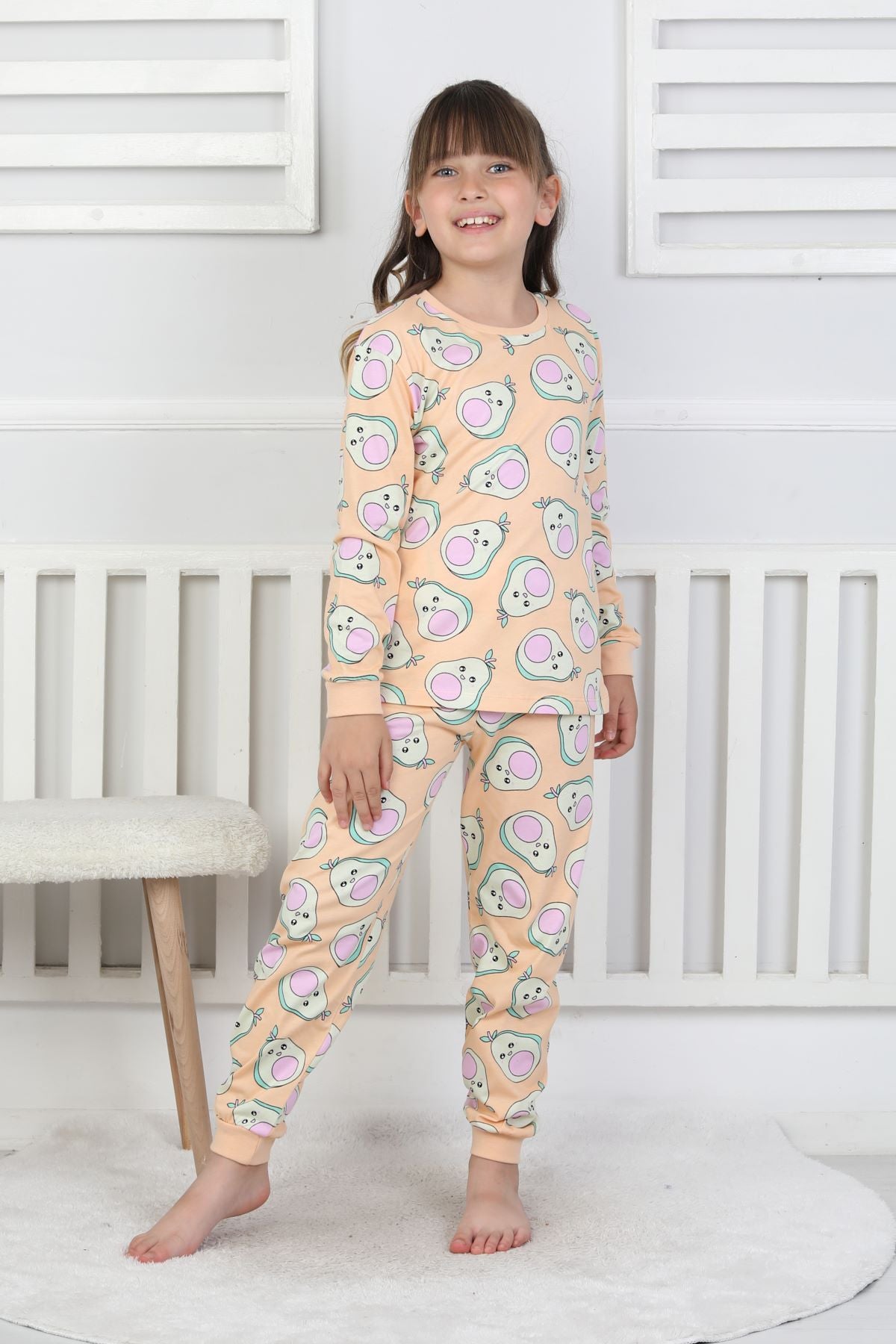 Cute Avocado Desenli Kız Çocuk Pijama Takımı