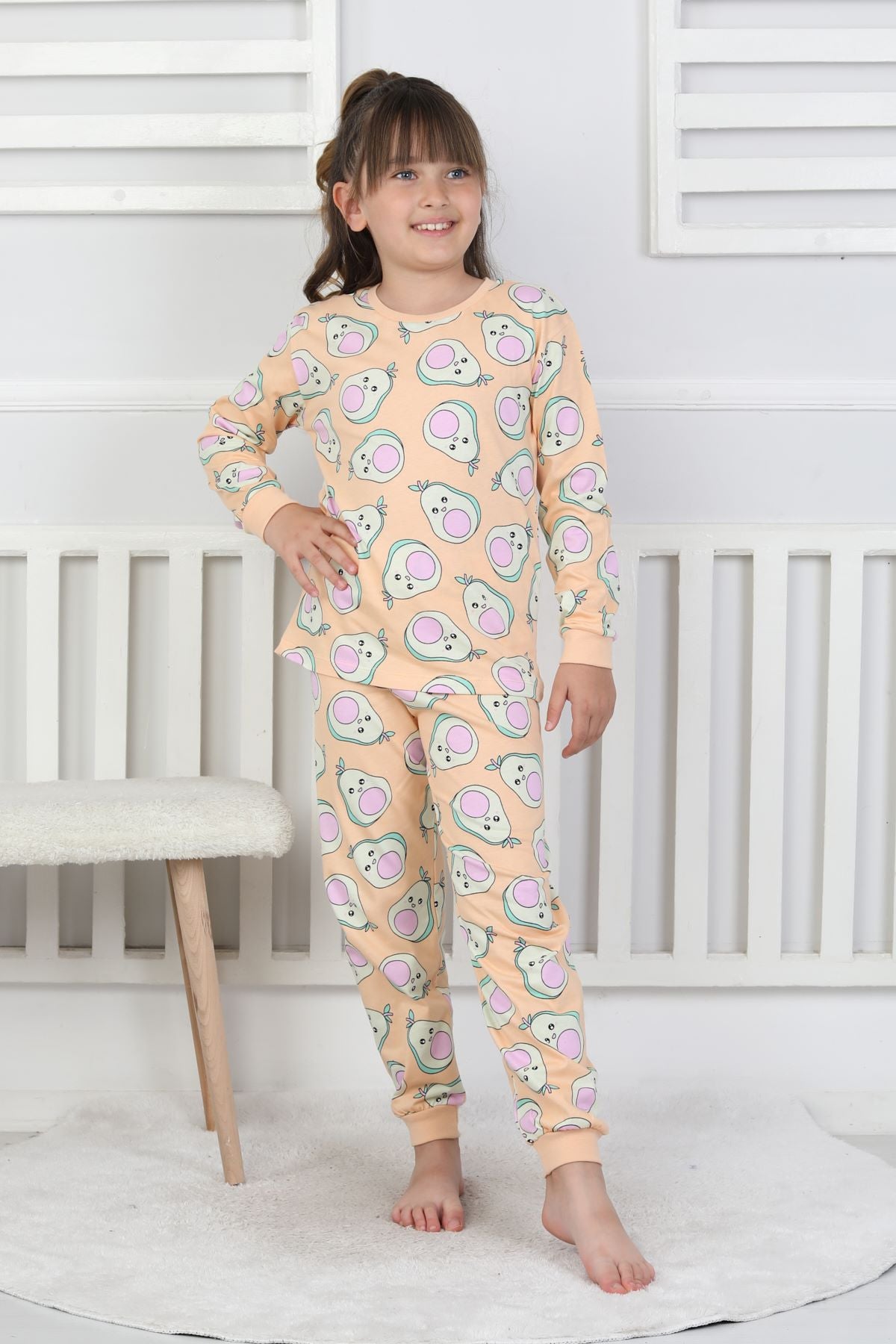 Cute Avocado Desenli Kız Çocuk Pijama Takımı
