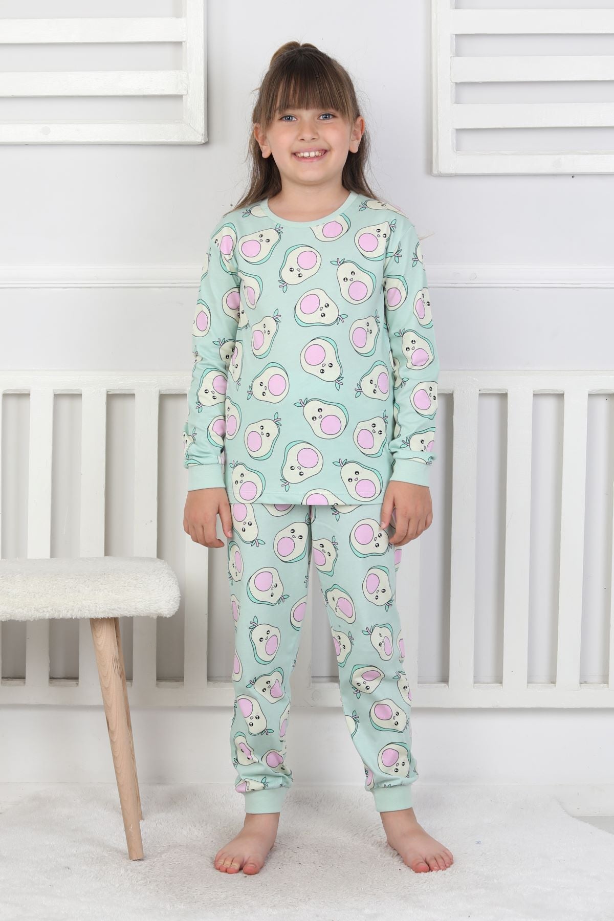 Cute Avocado Desenli Kız Çocuk Pijama Takımı