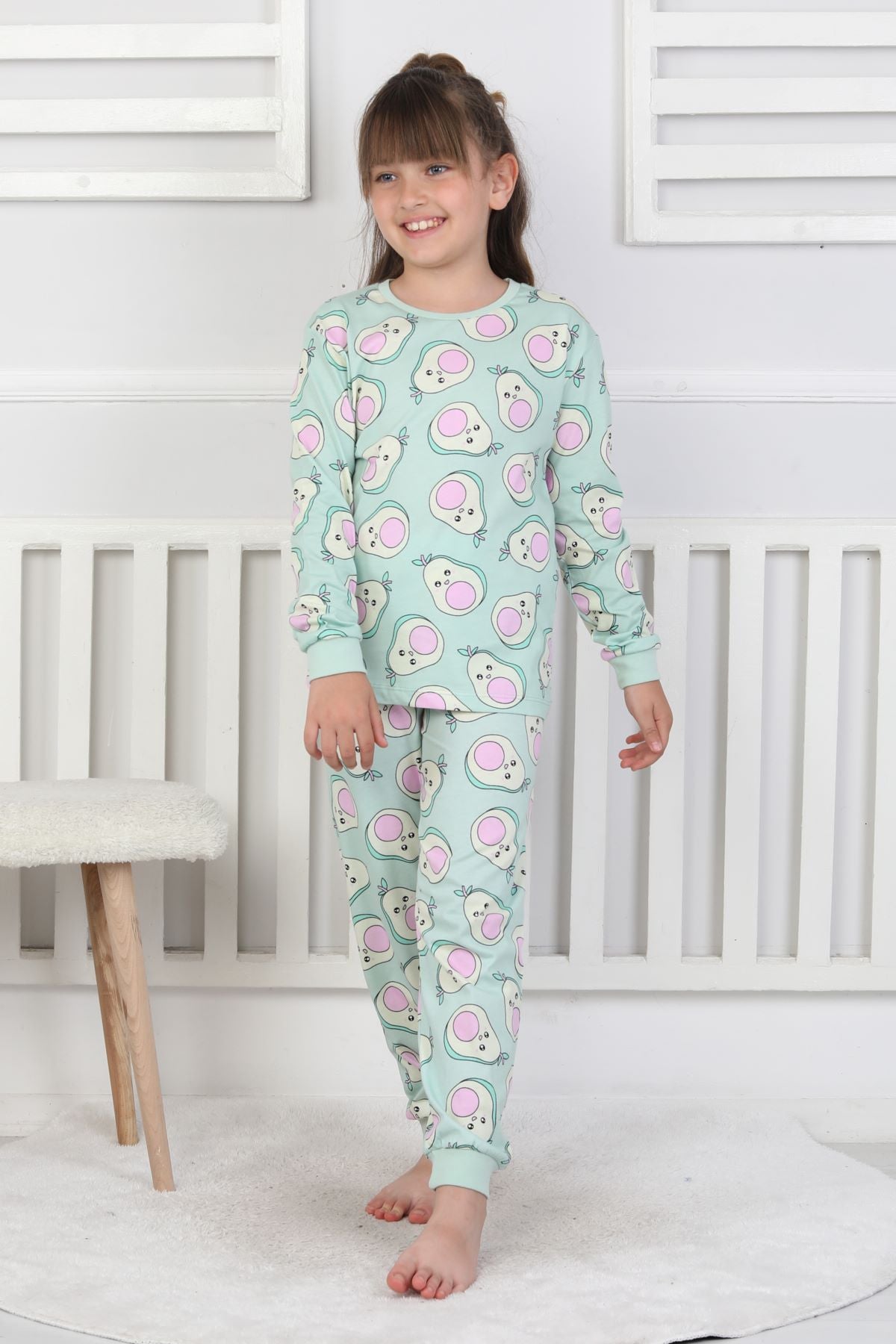 Cute Avocado Desenli Kız Çocuk Pijama Takımı