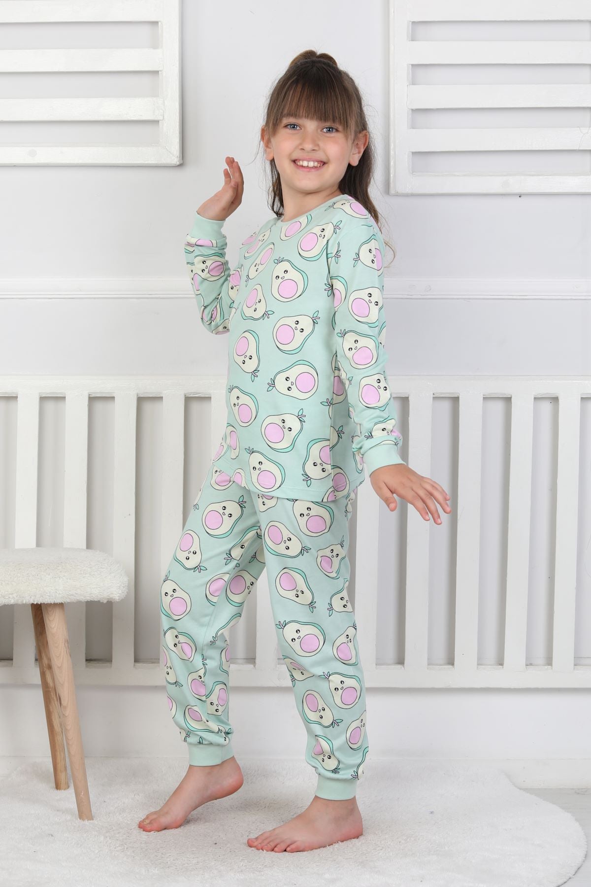 Cute Avocado Desenli Kız Çocuk Pijama Takımı