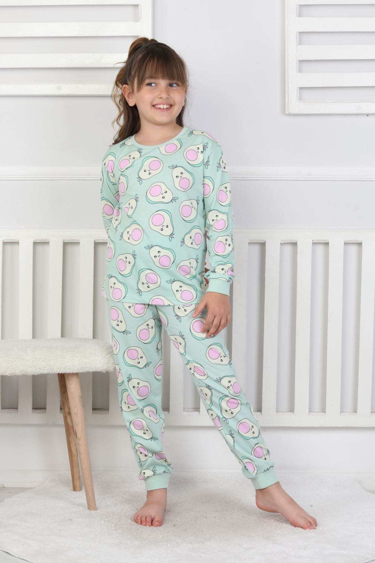 Cute Avocado Desenli Kız Çocuk Pijama Takımı