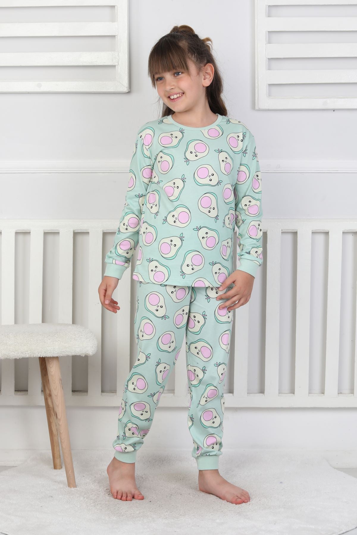 Cute Avocado Desenli Kız Çocuk Pijama Takımı