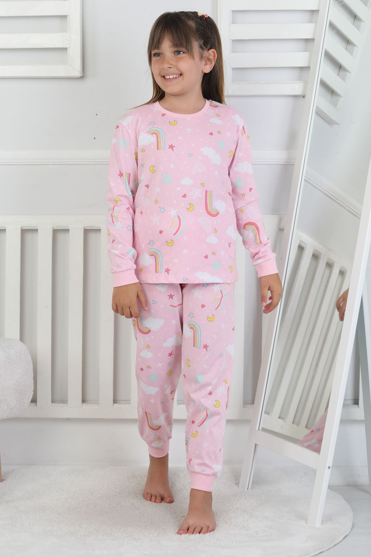 Cute Dreams Pattern Uzun Kollu Kız Çocuk Pijama Takımı