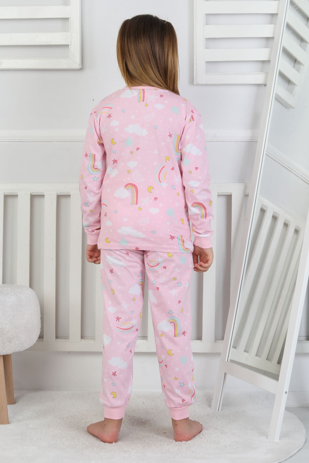 Cute Dreams Pattern Uzun Kollu Kız Çocuk Pijama Takımı