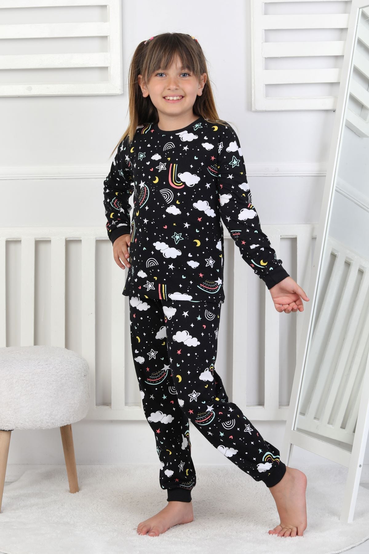 Cute Dreams Pattern Uzun Kollu Kız Çocuk Pijama Takımı