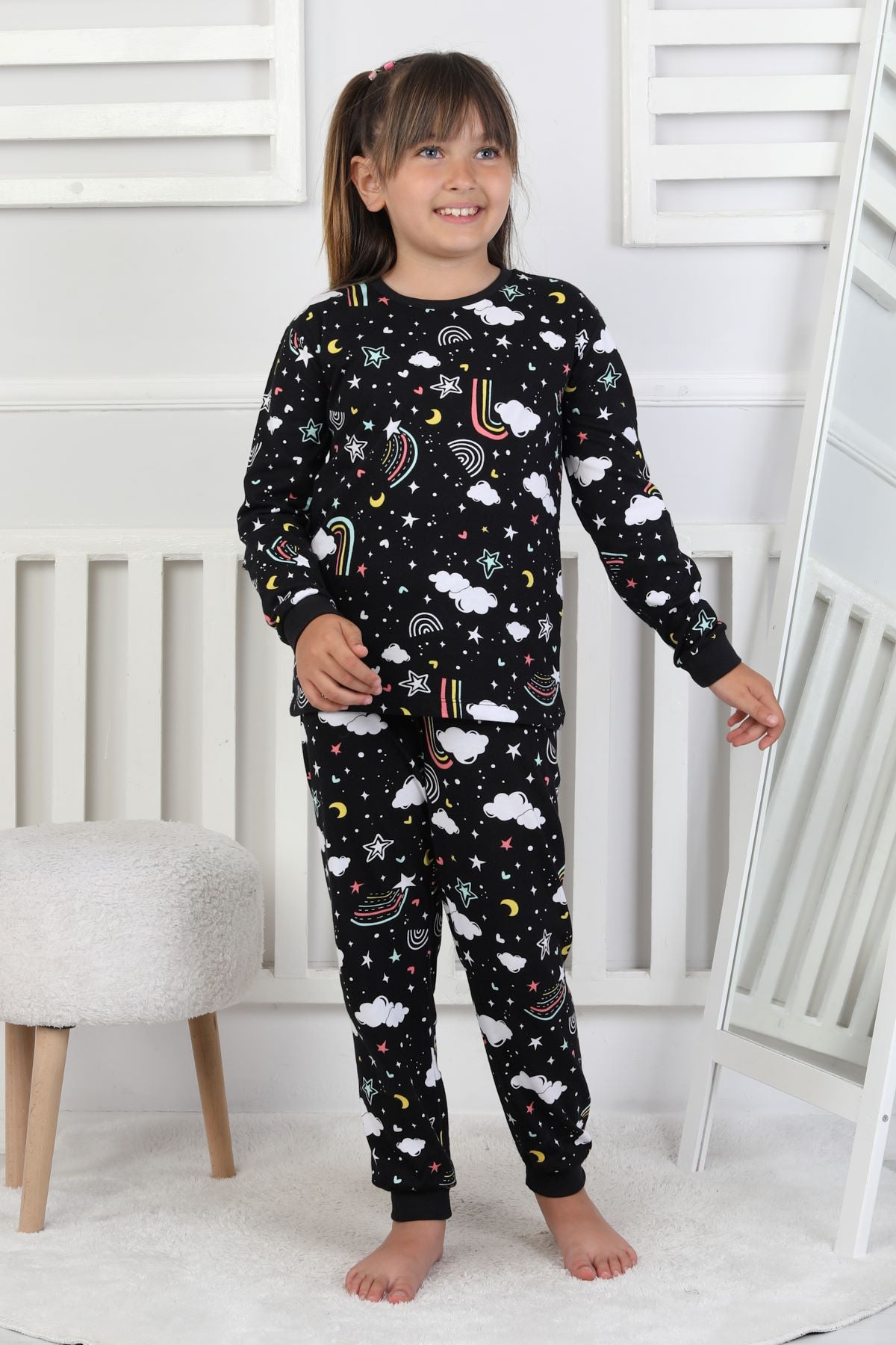 Cute Dreams Pattern Uzun Kollu Kız Çocuk Pijama Takımı